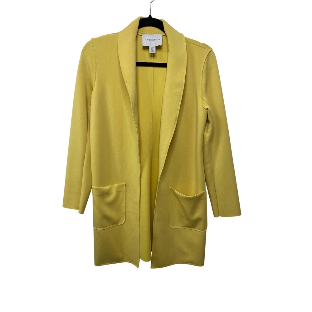 Carolina‎ Belle Montreal Yellow Open Front Longline Knit Cardigan Sweater S